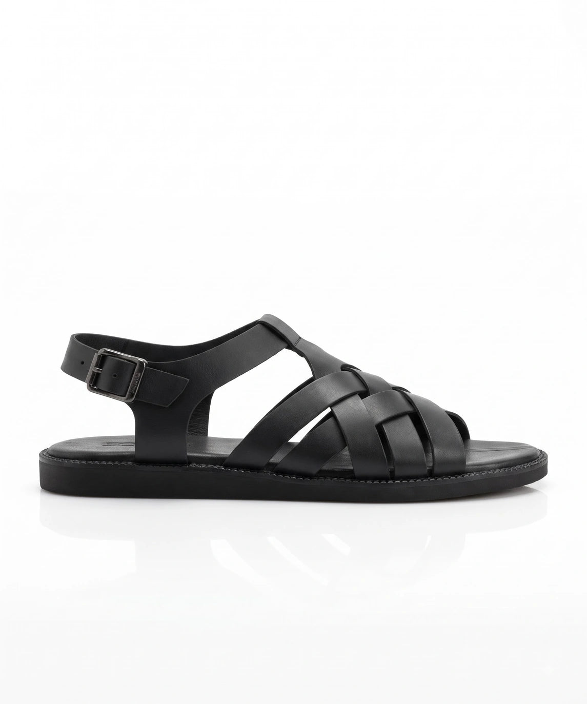 Ombra – Black Leather Criss Cross Sandals for Men