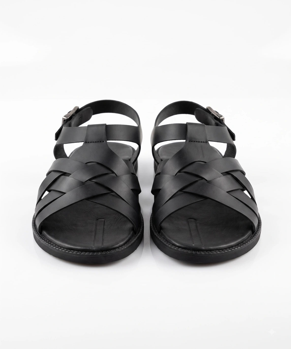 Ombra – Black Leather Criss Cross Sandals for Men
