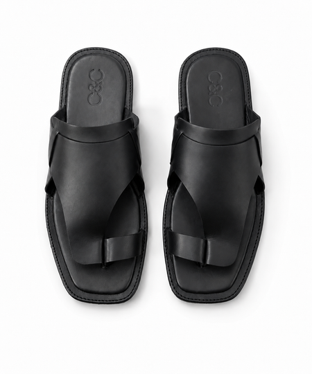 Kohl – Black Leather Kolhapuri Chappal for Men