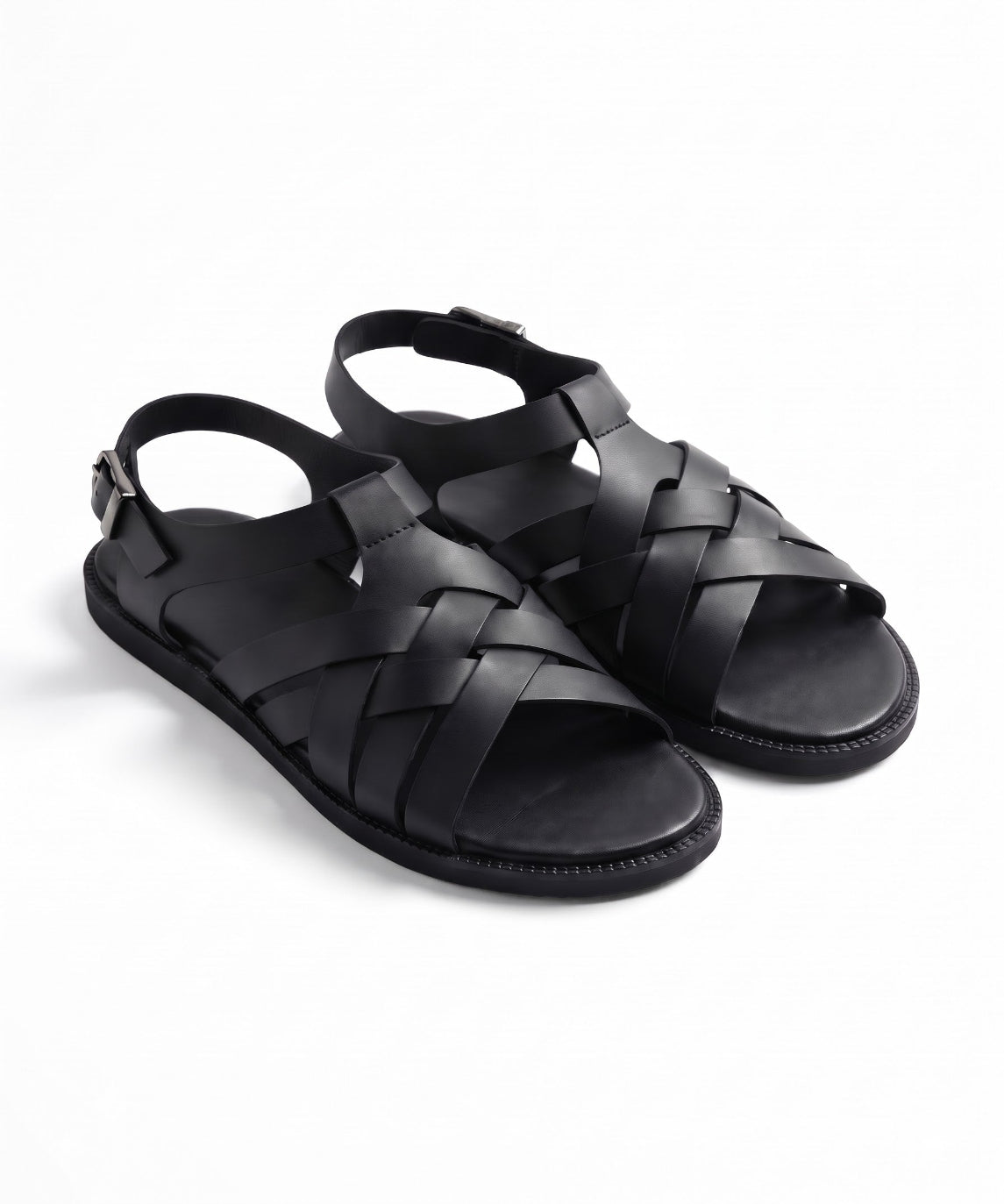 Ombra – Black Leather Criss Cross Sandals for Men